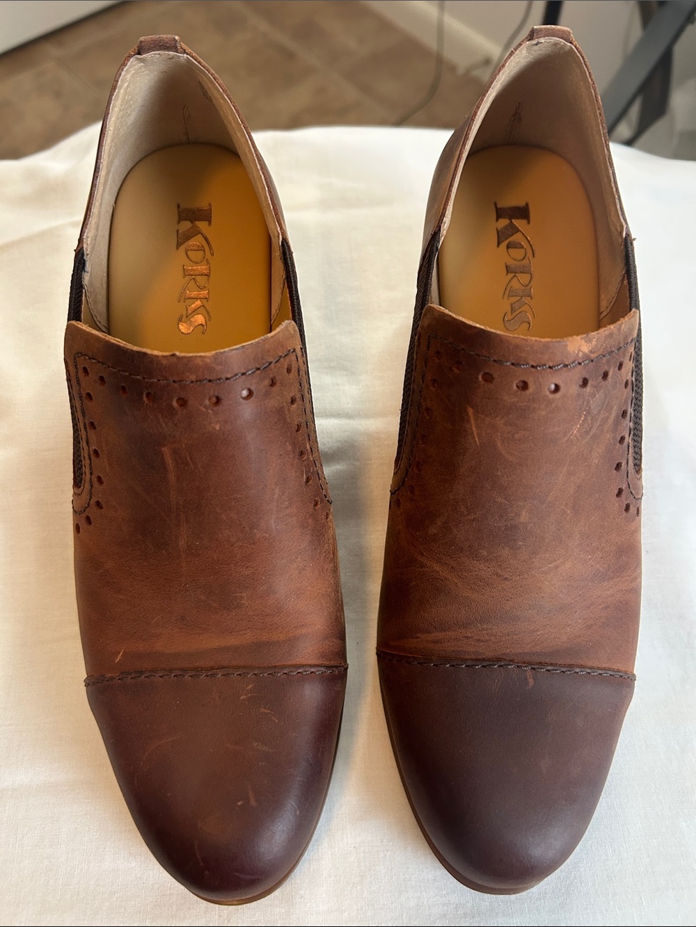Kork-Ease Two-Tone Brown Leather Slip-On Loafers